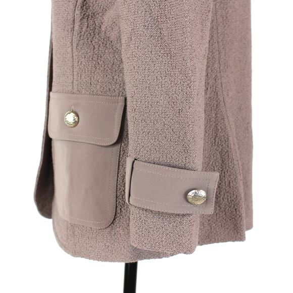 St. John Textured Knit Blazer Taupe Brown Hammered Button Up Jacket Size 10 - Picture 4 of 7